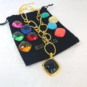 Vtg JOAN RIVERS 10 Interchangeable Gems Pendant Necklace 20" Link Chain Classic